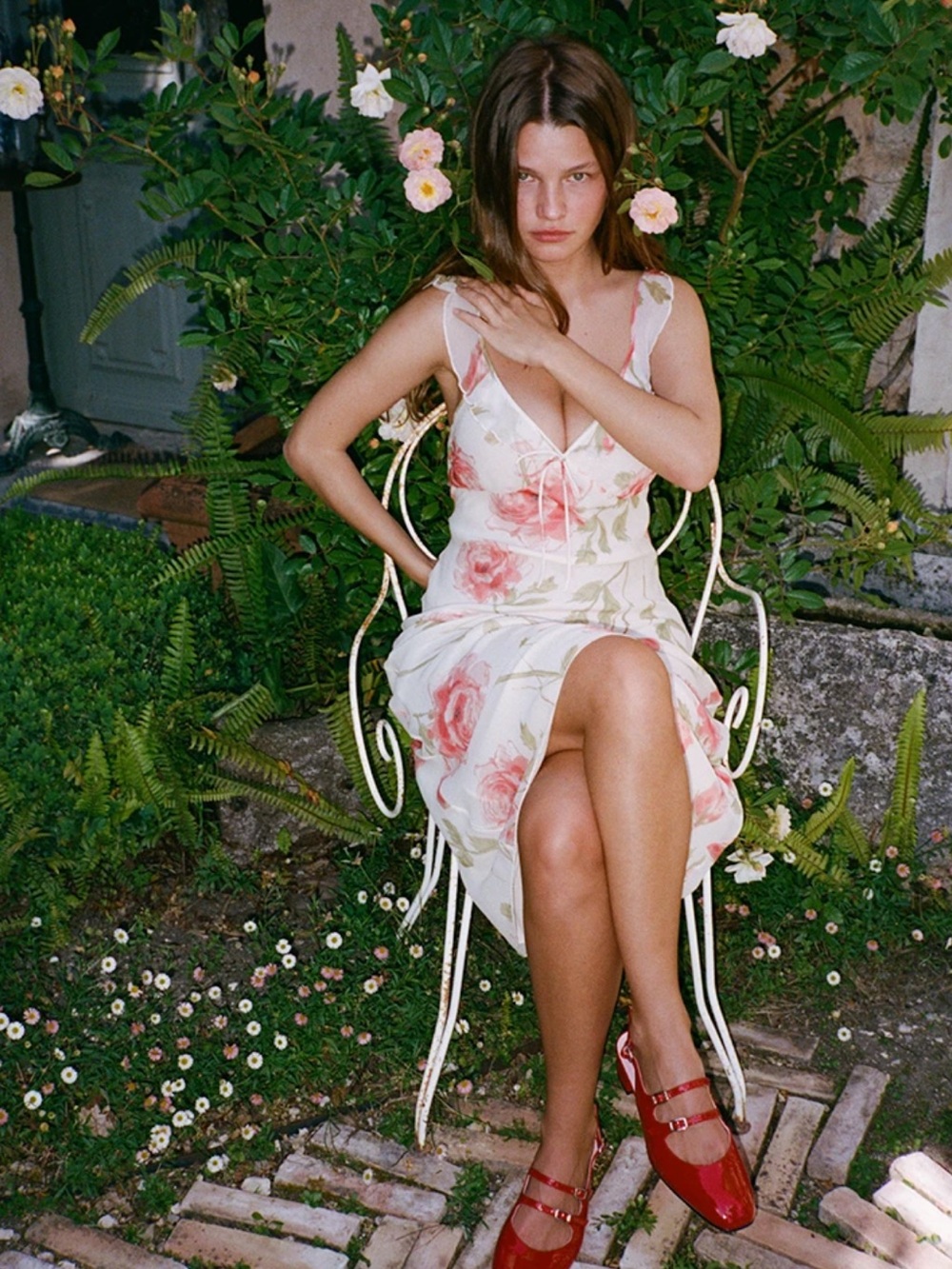 Realisation Par Gemma Silk Ruffle Floral Flowy Midi Maxi Dress Floyd Pink White